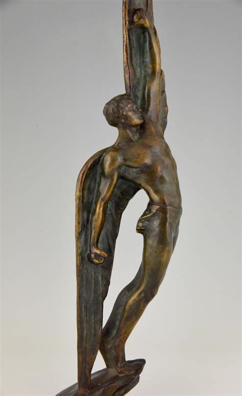 Icarus Pierre Le Faguays Art Deco Bronze Sculpture Winged Male Nude