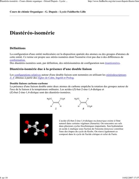 Diast R O Isom Rie Cours Chimie Organique G Rard Dupuis