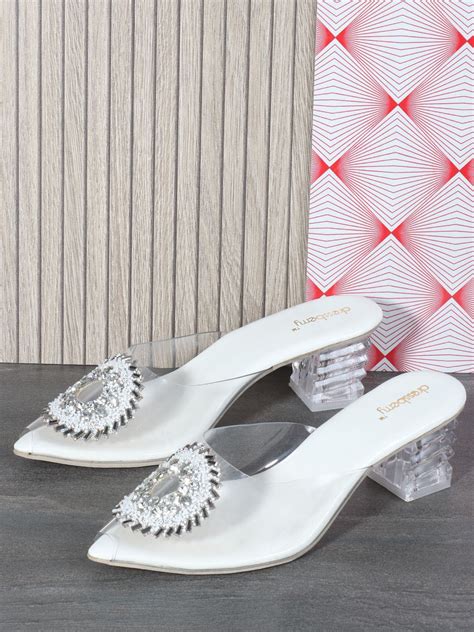 Buy DressBerry White Embellished Peep Toe Block Heels Heels For Women