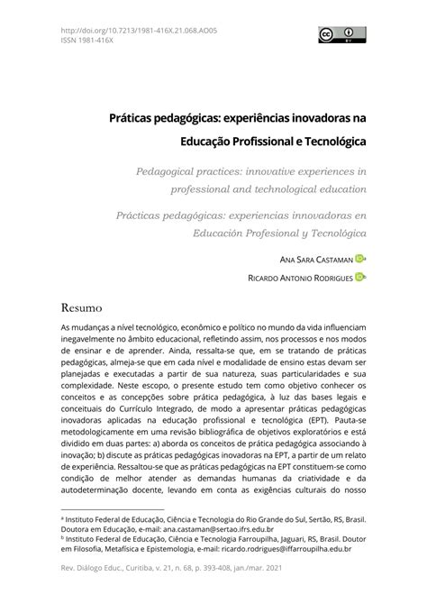 Pdf Práticas Pedagógicas Experiências Inovadoras Na Educação