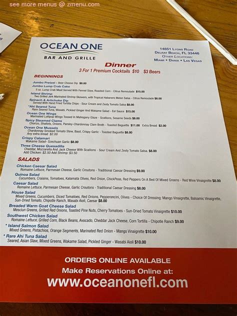 Online Menu Of Ocean One Bar And Grille Restaurant Delray Beach