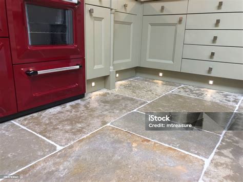 Image Of Spot Halogen Lights Under Grey Kitchen Cabinets Cupboards