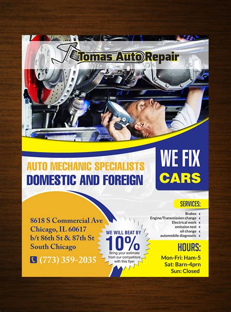 Serious Bold Car Repair Flyer Design For Tomas Auto Repair By