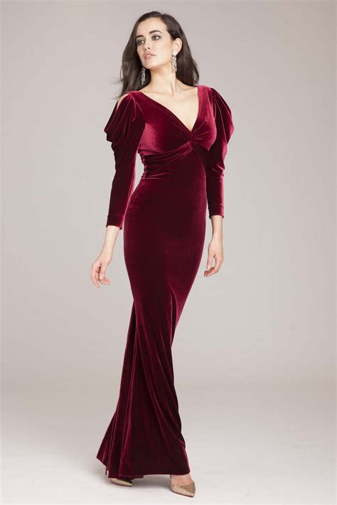 Stretch Velvet Cold Shoulder Gown Teri Jon Velvet Dress Long Long