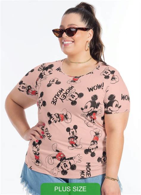 Blusa Manga Curta Estampa Rotativa Rosa Disney By Cativa