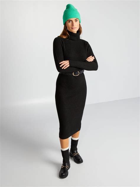 Robe pull midi à col roulé noir Kiabi 25 00