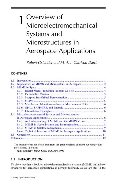 PDF MEMS And Microstructures In Aerospace Applications Chapter 1