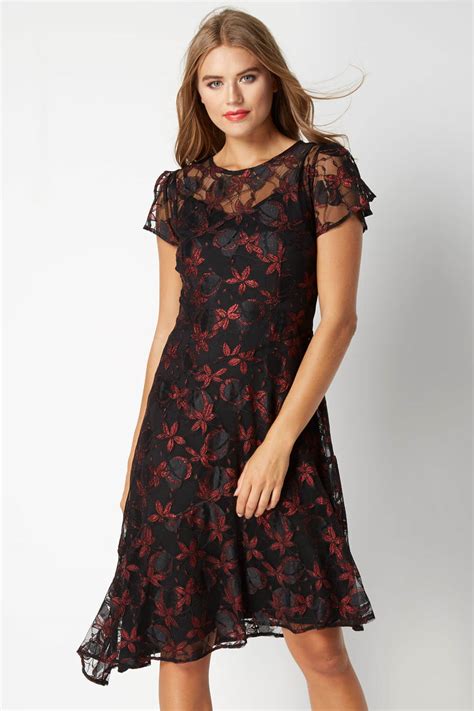 Lace Asymmetric Hem Dress In Red Roman Originals Uk