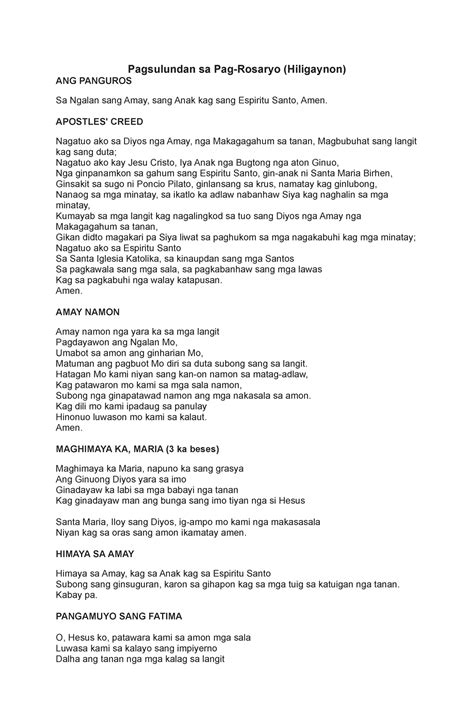 Pagsulundan Notes Pagsulundan Sa Pag Rosaryo Hiligaynon Ang