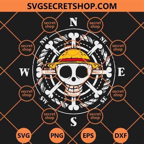 One Piece Straw Hat Svg Pirate King Compass Svg One Piece Logo Svg