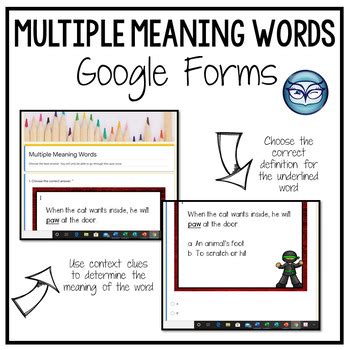 Multiple Meaning Words Task Cards Google Forms Distance Learning