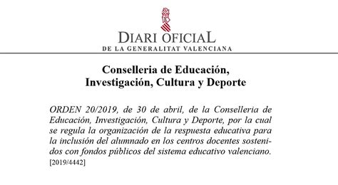 Orden 202019 De 30 De Abril De La Conselleria De Educación Investigación Cultura Y Deporte