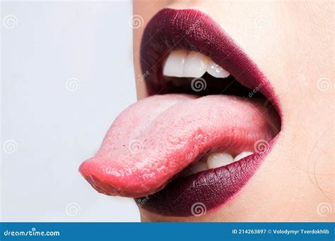 Female Open Mouth With Lips Purple Lipstick And Tongue Stock Image