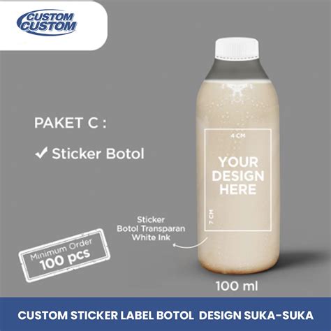 Jual Cetak Stiker Botol Transparant White Ink Print Stiker Label Kopi