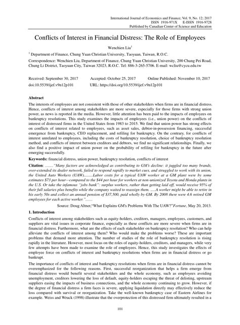 conflicts  interest  financial distress  role  employees