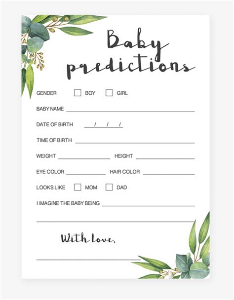 Printable Prediction Cards For Baby Shower Printable Cards