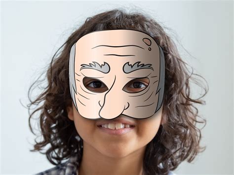 Old Man Mask Printable, Paper DIY for Kids and Adults. PDF Template ...