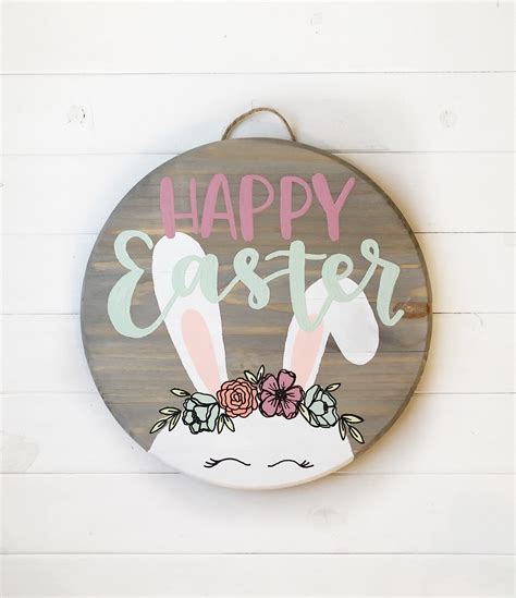 Happy Easter Front Door Sign Easter Door Hanger Spring Door Etsy