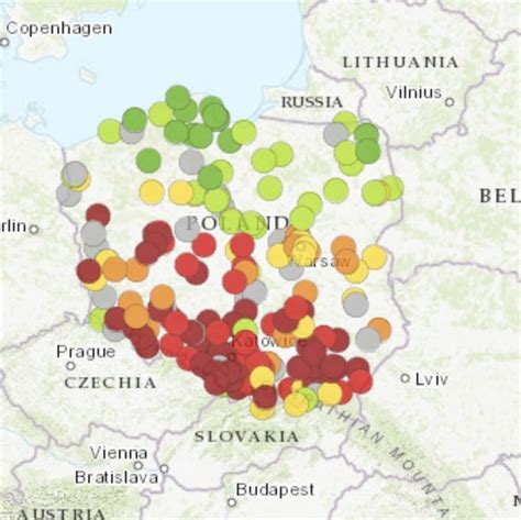 Mapa jakości powietrza w Polsce Inspekcji Ochrony Środowiska Pomorze