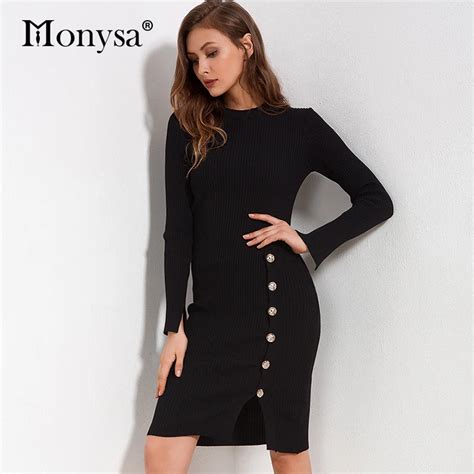 Buy Black Bodycon Winter Dress 2018 New Long Sleeve