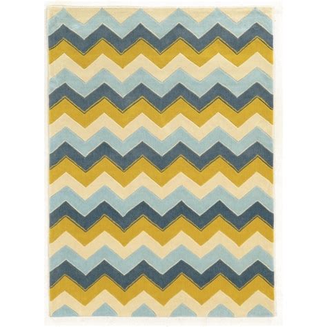 Shop Linon Trio Collection Chevron Blue Yellow Area Rug 8 X 10 8