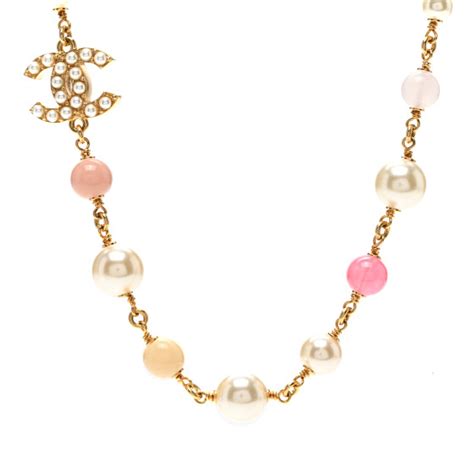 CHANEL Resin Pearl Crystal CC Choker Necklace Gold Pink White 1332863