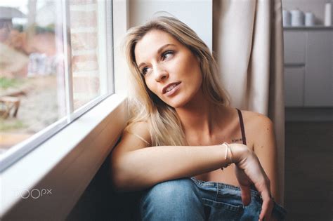 Wallpaper Women Blonde Tattoo Sitting Window Looking Away