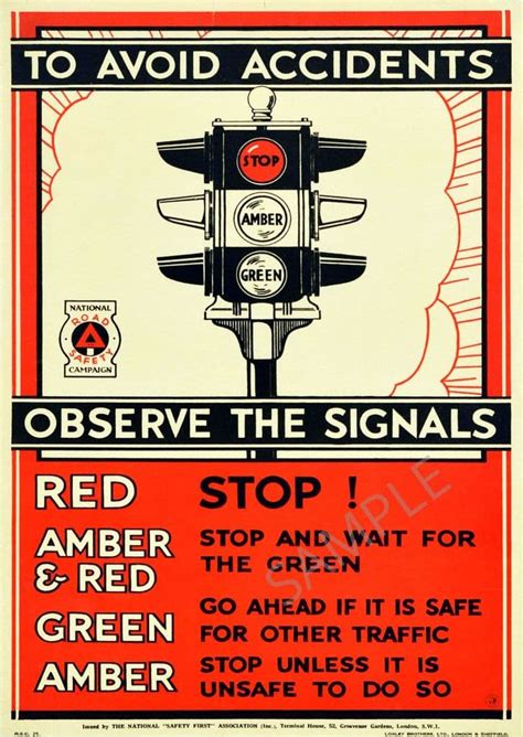 Road Safety Poster Traffic Lights 1930s Road Safety Poster Safety