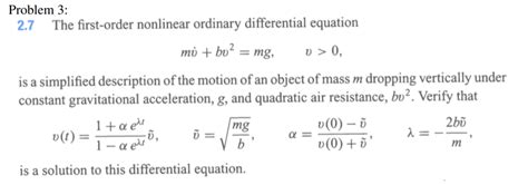 Solved Problem 3 2 7 The First Order Nonlinear Ordinary Chegg