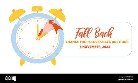 Fall Back Banner Daylight Saving Time Ends Concept Alarm Clocks