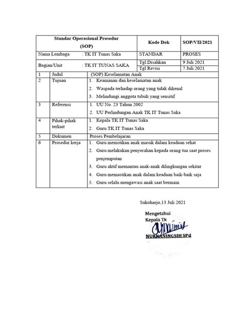 Sop Keselamatan Anak Pdf