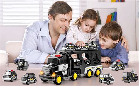 TEMI Police Truck Toys 5-in-1 Friction Power Emergency Vehicle Police ...