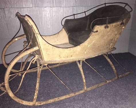 Antique C1880 Victorian Child Sleigh Sled Christmas Decoration Winter