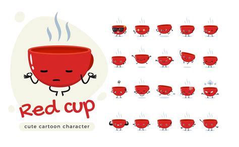 Red Cup Character Mascot Set 830507 Vector Art at Vecteezy