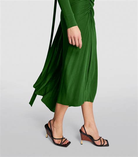 Victoria Beckham Green Ruched Asymmetric Midi Dress Harrods Uk