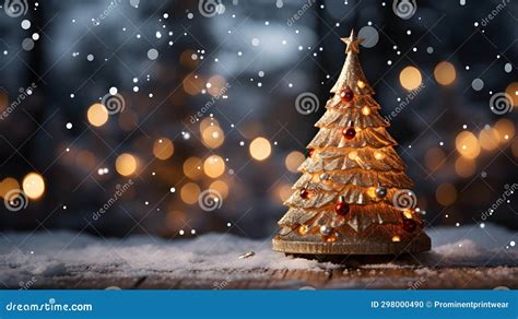 Christmas Tree With Illumination And Snow Blurred Background Stock