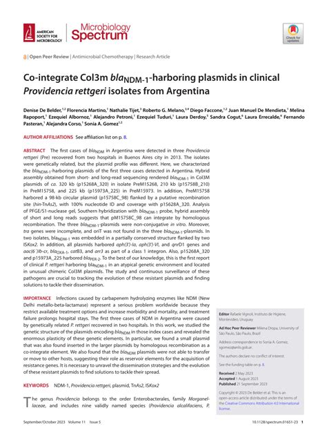 Pdf Co Integrate Col M Bla Ndm Harboring Plasmids In Clinical