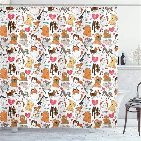 Inpercust Whimsical Canine Delight Shower Curtain Playful Cartoon