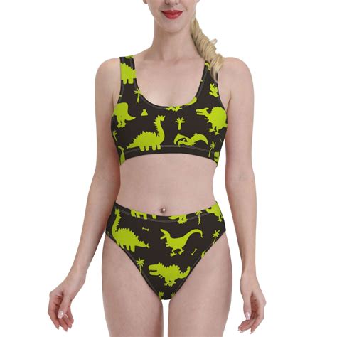 Daiia Cute Cartoon Dinosaurs Printed 2 Piece Swimsuit Bikinis For Women