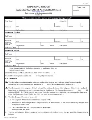 CHARGING ORDER Court Use Courts Sa Gov Au Doc Template PdfFiller