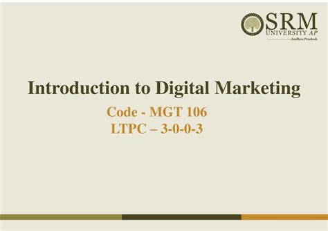 UNIT I Digital Marketing Introduction To Digital Marketing Code MGT