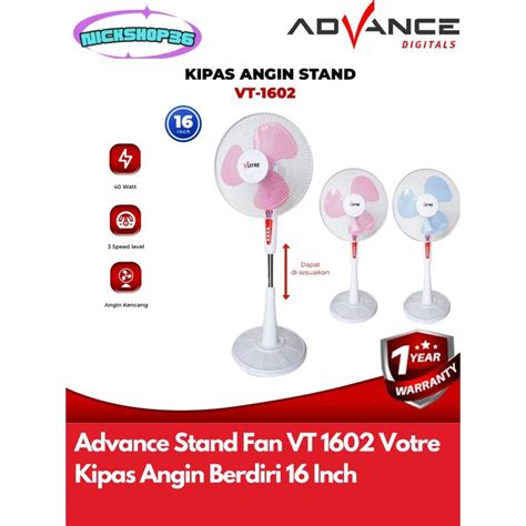 Jual Advance Stand Fan VT 1602 Votre Kipas Angin Berdiri 16 Inch