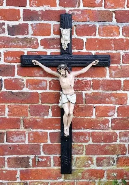 Ancien Grand Crucifix En Bois Avec Jesus Christ En Platre Cm Cross