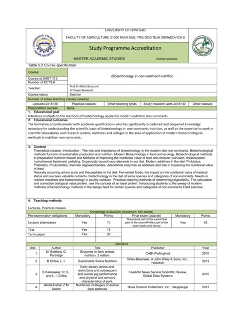 Course Biotechnology In Non Ruminant Nutrition Course Id