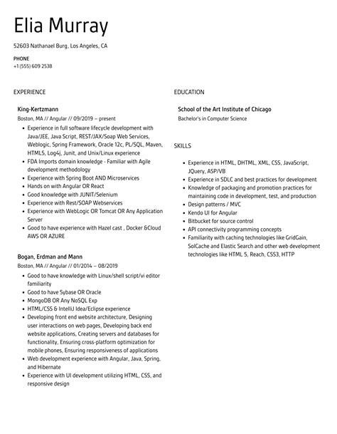 Angular Resume Samples Velvet Jobs