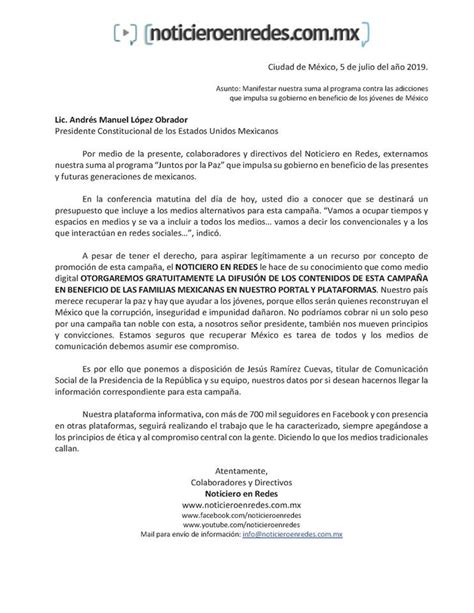 Carta Al Presidente Andr S Manuel L Pez Obrador Noticieroenredes Mx