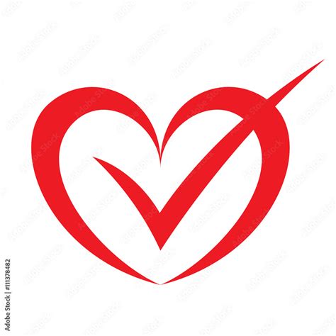 Check Mark In Heart Vector Illustration Isolated On White Stock Vector