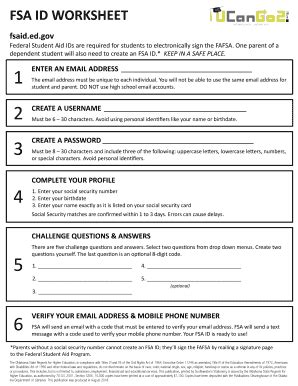 Fillable Online Fsa Id Worksheet And Completing The Fafsa