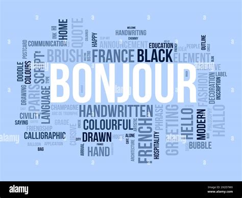 Bonjour Word Cloud Template Greeting Concept Vector Background Stock
