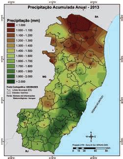 Precipitação anual acumulada em 2013 no Espírito Santo Download